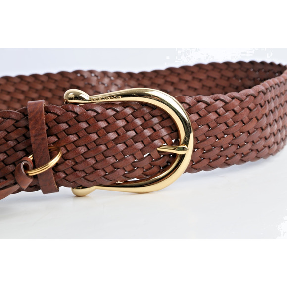 Michael Kors Belt Brown Braided Leather Gold Buckle Weave Boho Size L - Picture 11 of 16